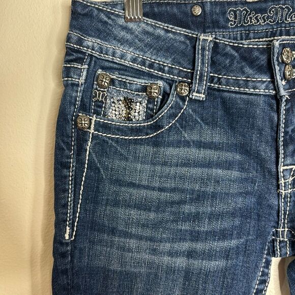 Miss Me ladies bootcut denim jeans with studded bling gem pockets size 27 - Picture 7 of 15